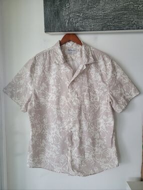 Paperback White & Tan Floral Short-Sleeve Shirt Size XXL